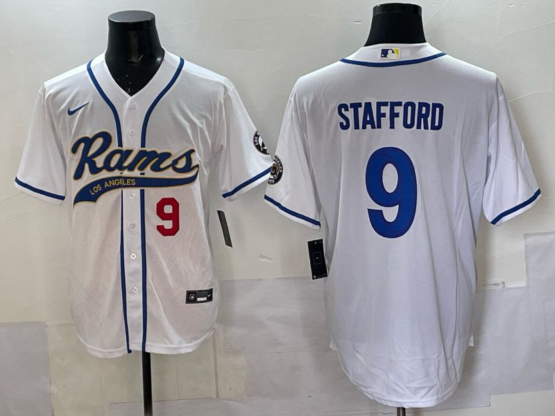 Men 2025 Los Angeles Rams 9 Stafford white Joint Name Nike Limited NFL Jersey style 004